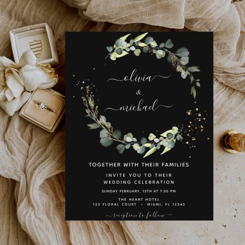 Budget Eucalyptus Rustic Black Wedding Invitation Flyer