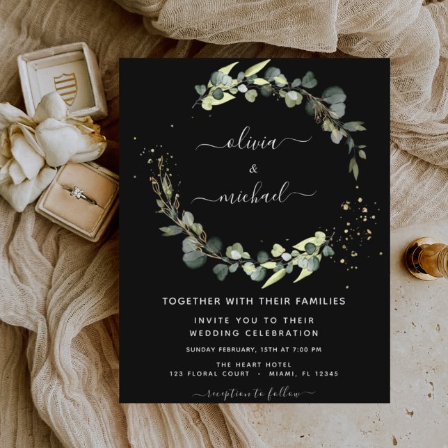 Budget Eucalyptus Rustic Black Wedding Invitation Flyer (Creator Uploaded)