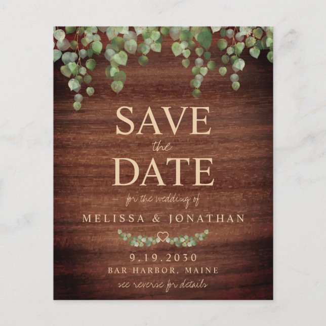 Budget Eucalyptus Rustic QR Code Save The Date  (Front)