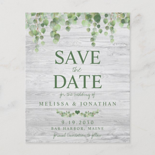 Budget Eucalyptus Rustic Save The Date Postcard (Front)