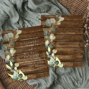 Budget Eucalyptus Rustic Wedding Invitation