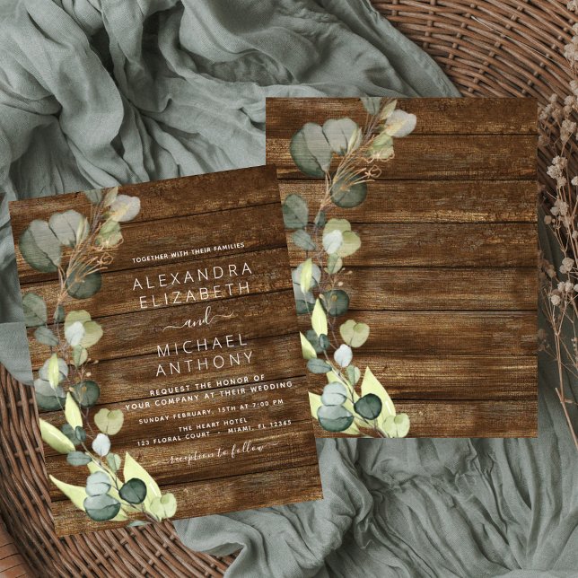 Budget Eucalyptus Rustic Wedding Invitation (Creator Uploaded)