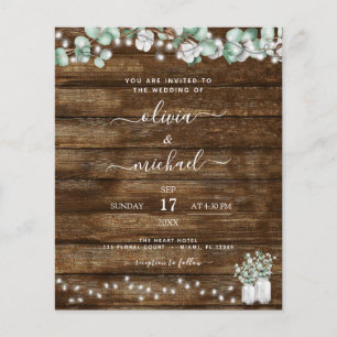 Budget Eucalyptus Rustic Wedding Invitations Flyer