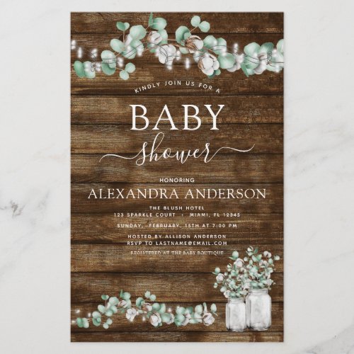 Budget Eucalyptus Rustic Wood Baby Shower Lights