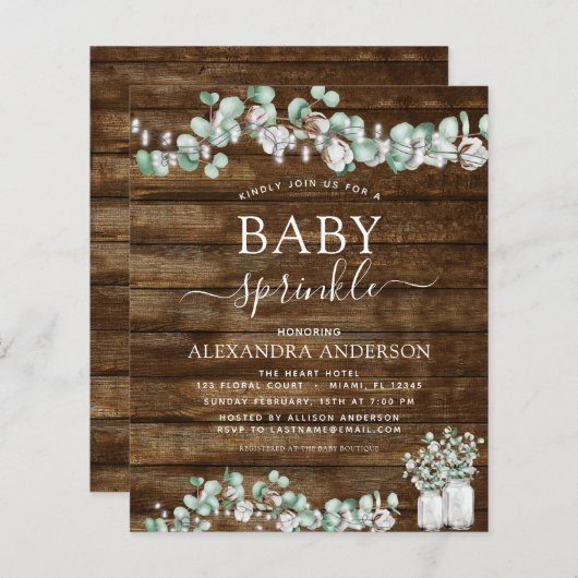 Budget Eucalyptus Rustic Wood Baby Sprinkle Lights (Front/Back)