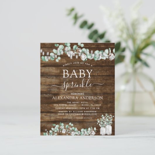 Budget Eucalyptus Rustic Wood Baby Sprinkle Lights (Standing Front)