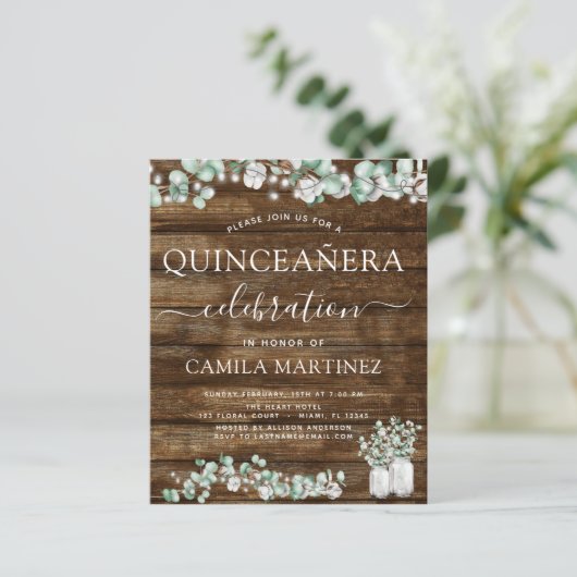 Budget Eucalyptus Rustic Wood Quinceanera (Standing Front)