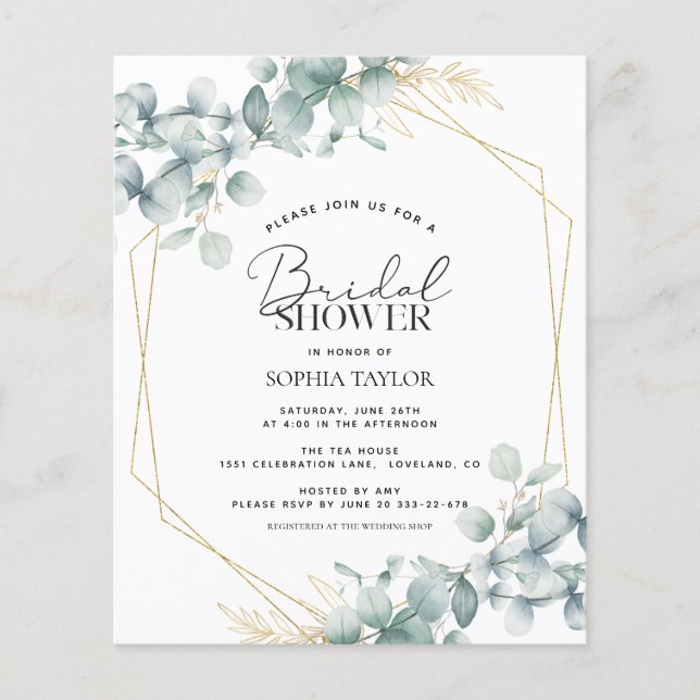 Budget Eucalyptus Sage Bridal Shower Invitation (Front)