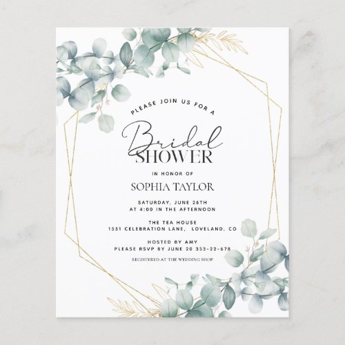 Budget Eucalyptus Sage Bridal Shower Invitation