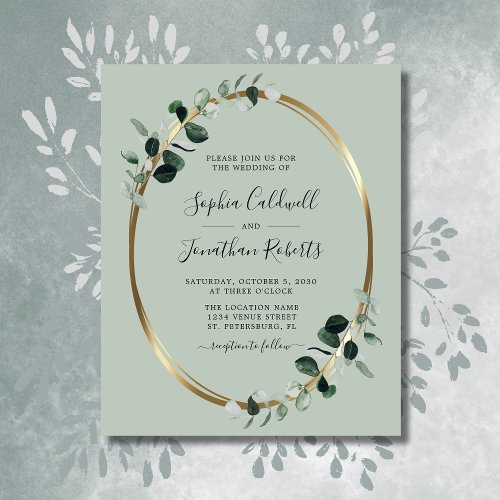 Budget Eucalyptus Sage Gold Foil Wedding Invite