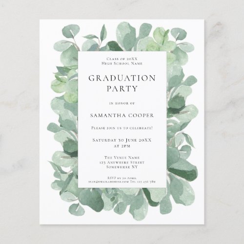 Budget Eucalyptus Sage Graduation Party Invitation