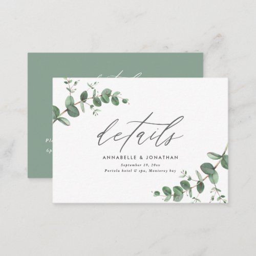 budget Eucalyptus sage green Wedding details Note Card