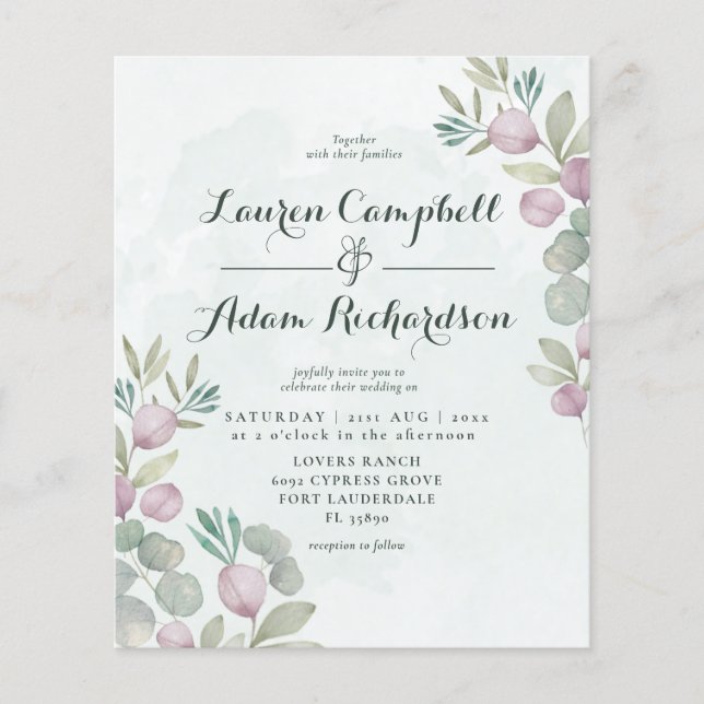 Budget Eucalyptus Sage Green Wedding Invitation (Front)