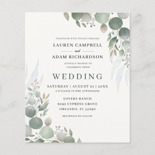 Budget Eucalyptus Sage Green Wedding Invitation