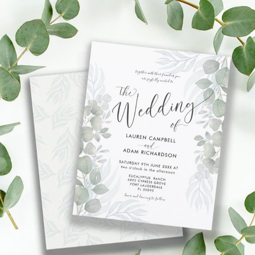 Budget Eucalyptus Sage Green Wedding Invitation