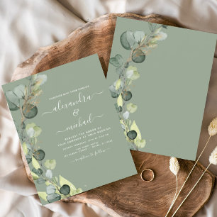 Budget Eucalyptus Sage Green Wedding Invitation