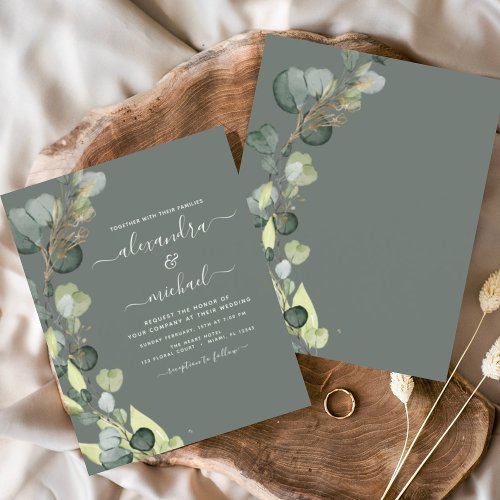 Budget Eucalyptus Sage Green Wedding Invitation