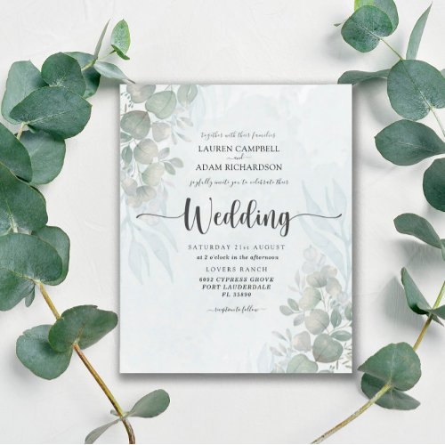 Budget Eucalyptus Sage Green Wedding Invitation