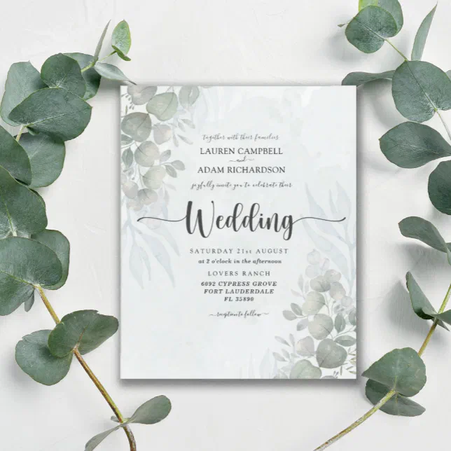 Budget Eucalyptus Sage Green Wedding Invitation | Zazzle