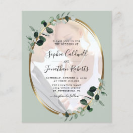 Budget Eucalyptus Sage Photo Wedding Invitation