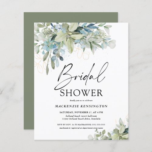 Budget Eucalyptus Script Bridal Shower Invitation