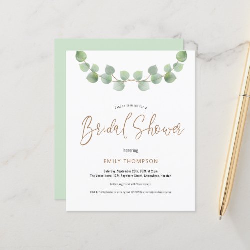 Budget Eucalyptus Script Bridal Shower invitation
