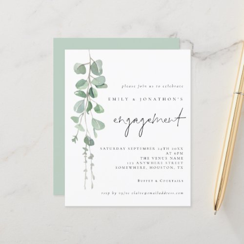 Budget Eucalyptus Script Engagement Party Invite