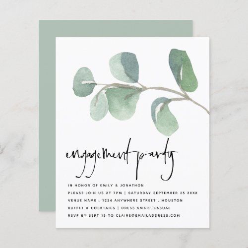 Budget Eucalyptus Script Engagement Party Invite