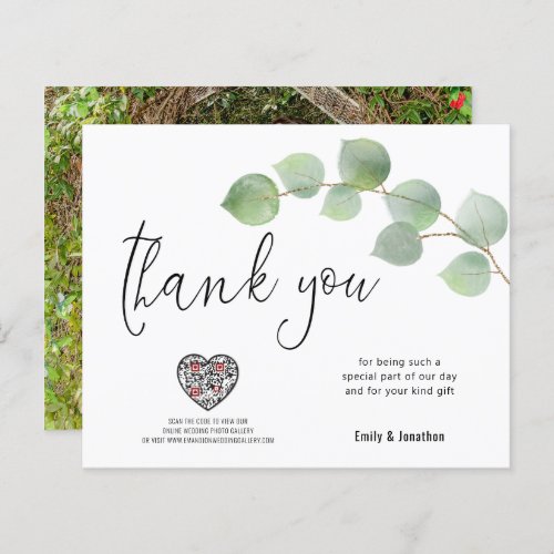 Budget Eucalyptus Script Photo QR Code Thank You