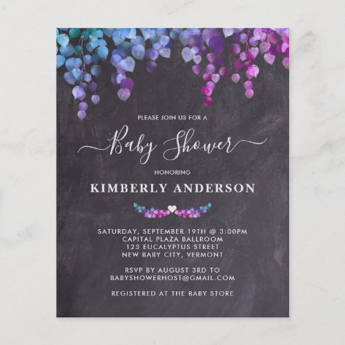 Budget Eucalyptus Slate Baby Shower Invite