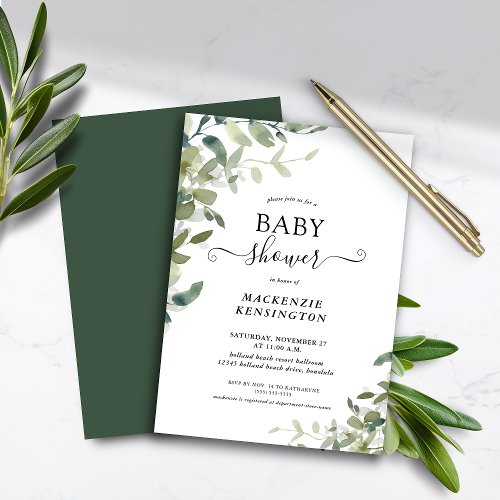 Budget Eucalyptus Succulent Baby Shower Invitation