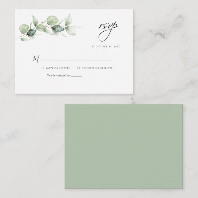 Budget Eucalyptus Succulent Wedding RSVP Card (Front/Back)