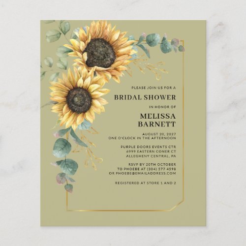 Budget Eucalyptus Sunflower Bridal Shower Invite