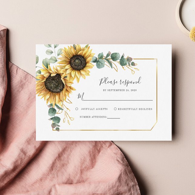 Budget Eucalyptus Sunflower Enclosure RSVP Card (Sunflower Eucalyptus Wedding RSVP)