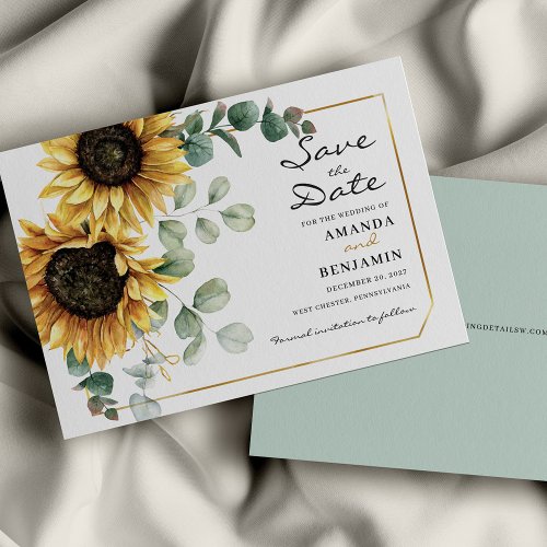 Budget Eucalyptus Sunflower Floral Save The Date Flyer
