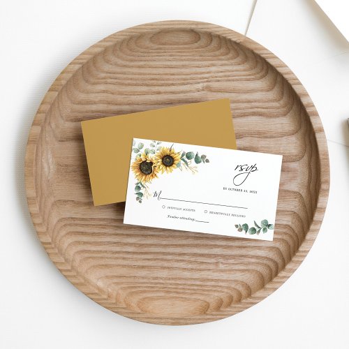 Budget Eucalyptus Sunflower Floral Wedding RSVP Note Card