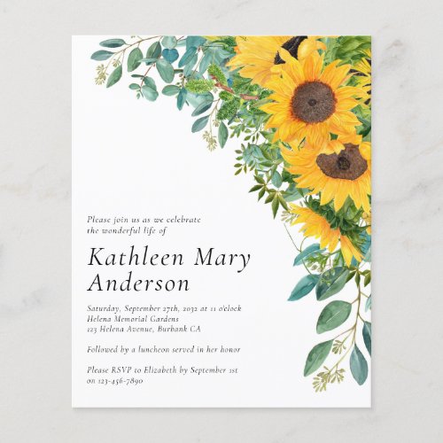 Budget Eucalyptus Sunflower Memorial Invitation