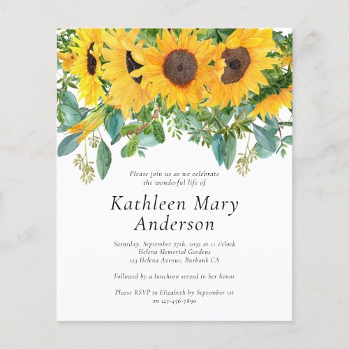 Budget Eucalyptus Sunflower Memorial Invitation