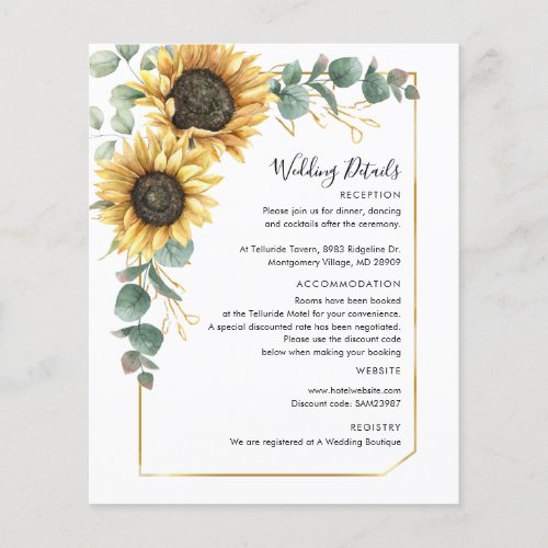 Budget Eucalyptus Sunflower Wedding Details Card