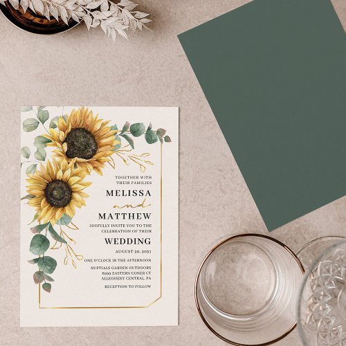 Budget Eucalyptus Sunflower Wedding Invitation