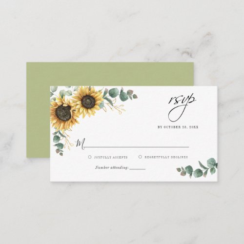 Budget Eucalyptus Sunflower Wedding RSVP Card