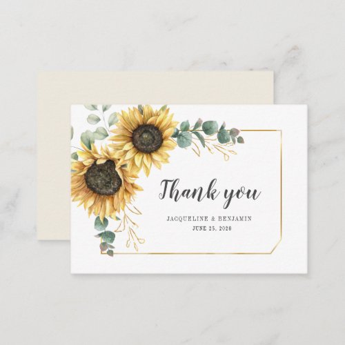 Budget Eucalyptus Sunflower Wedding Thank You Card
