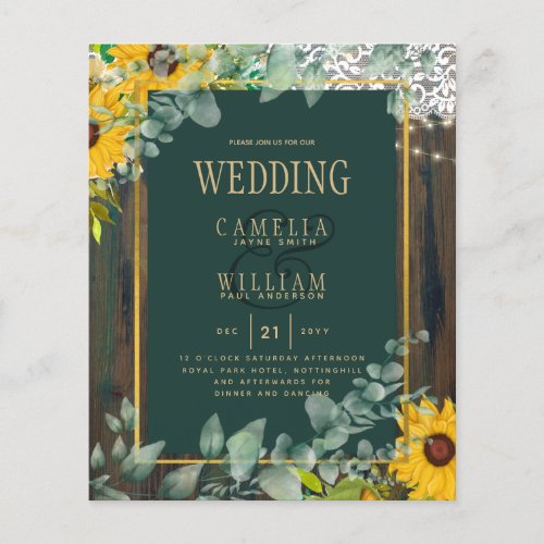 BUDGET Eucalyptus Sunflowers WEDDING Rustic Lace  Flyer