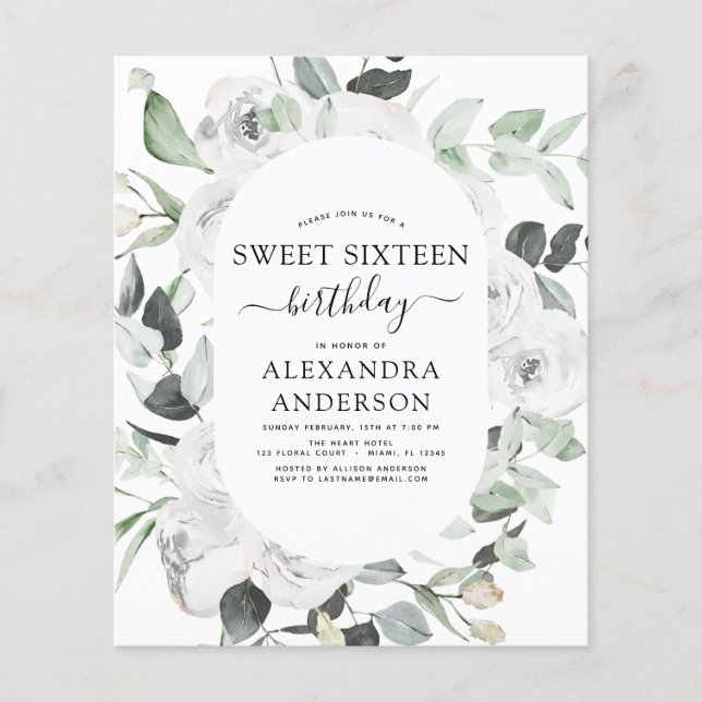 Budget Eucalyptus Sweet Sixteen Birthday Flyer (Front)