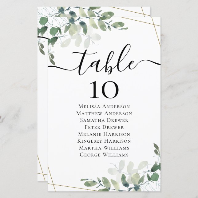 BUDGET Eucalyptus Table Seating Chart Menu (Front/Back)