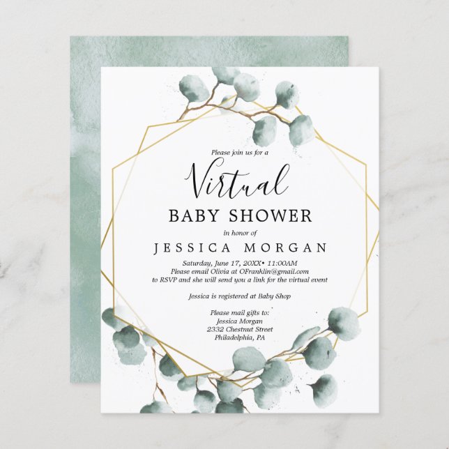 Budget Eucalyptus Virtual Baby Shower Invitation (Front/Back)