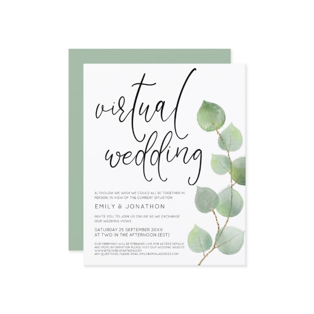 Budget Eucalyptus Virtual Wedding Invitation (Front/Back In Situ)