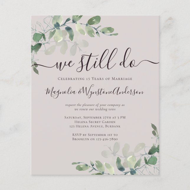 Budget Eucalyptus Vow Renewal Invitation (Front)