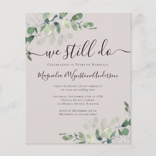 Budget Eucalyptus Vow Renewal Invitation