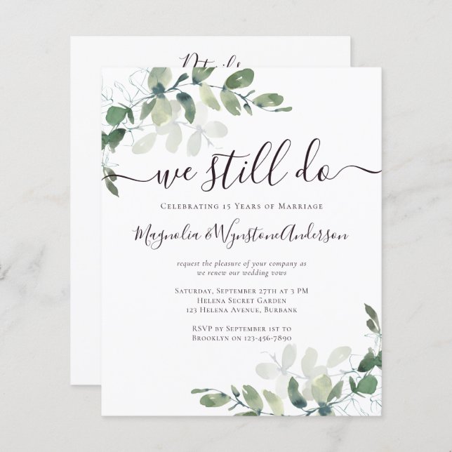 Budget Eucalyptus Vow Renewal Invitation (Front/Back)